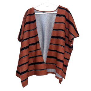 Striped Open Front Kimono Cardigan Rust Black Textured Knit L